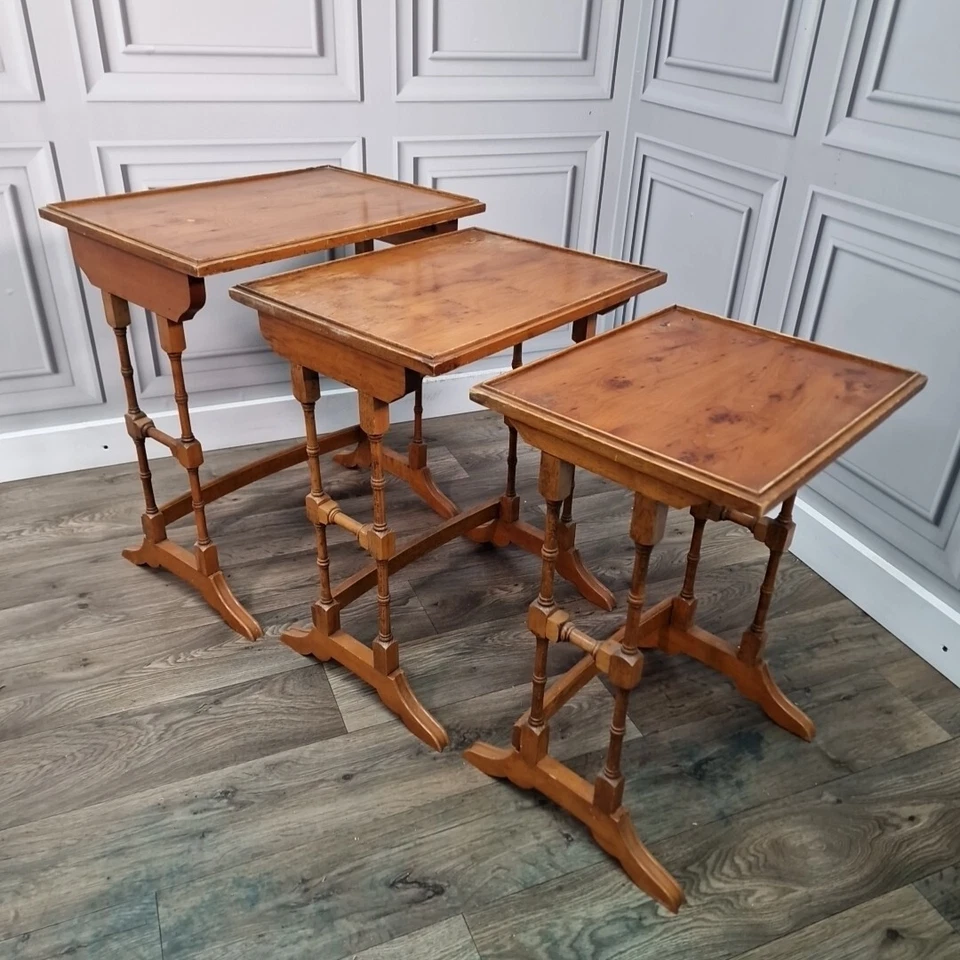 Antique Nest Of Tables Wooden Side Trio - Veneer Top - Liberty Georgian Style - Image 4 of 4