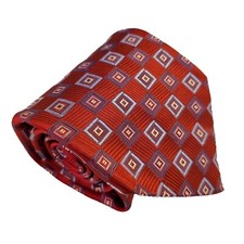 Cremieux Red Geometric Silk Tie 59x4" Jacquard fabric Made in USA