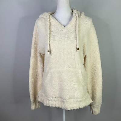 Thread And Supply Women Small Sherpa Warm Pullover Hoodie Front Pockets White