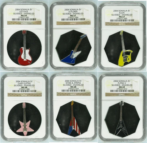 Rare 2004 SOMALIA GUITARs COMPLETE SET of 6 DIFFERENT NGC -67,68,69