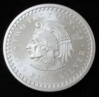 MEXICO SILVER  2 OZ AZTEC MAYAN CALENDAR 999 CHIEF CUAUHTEMOC CHOICE MINT STATE