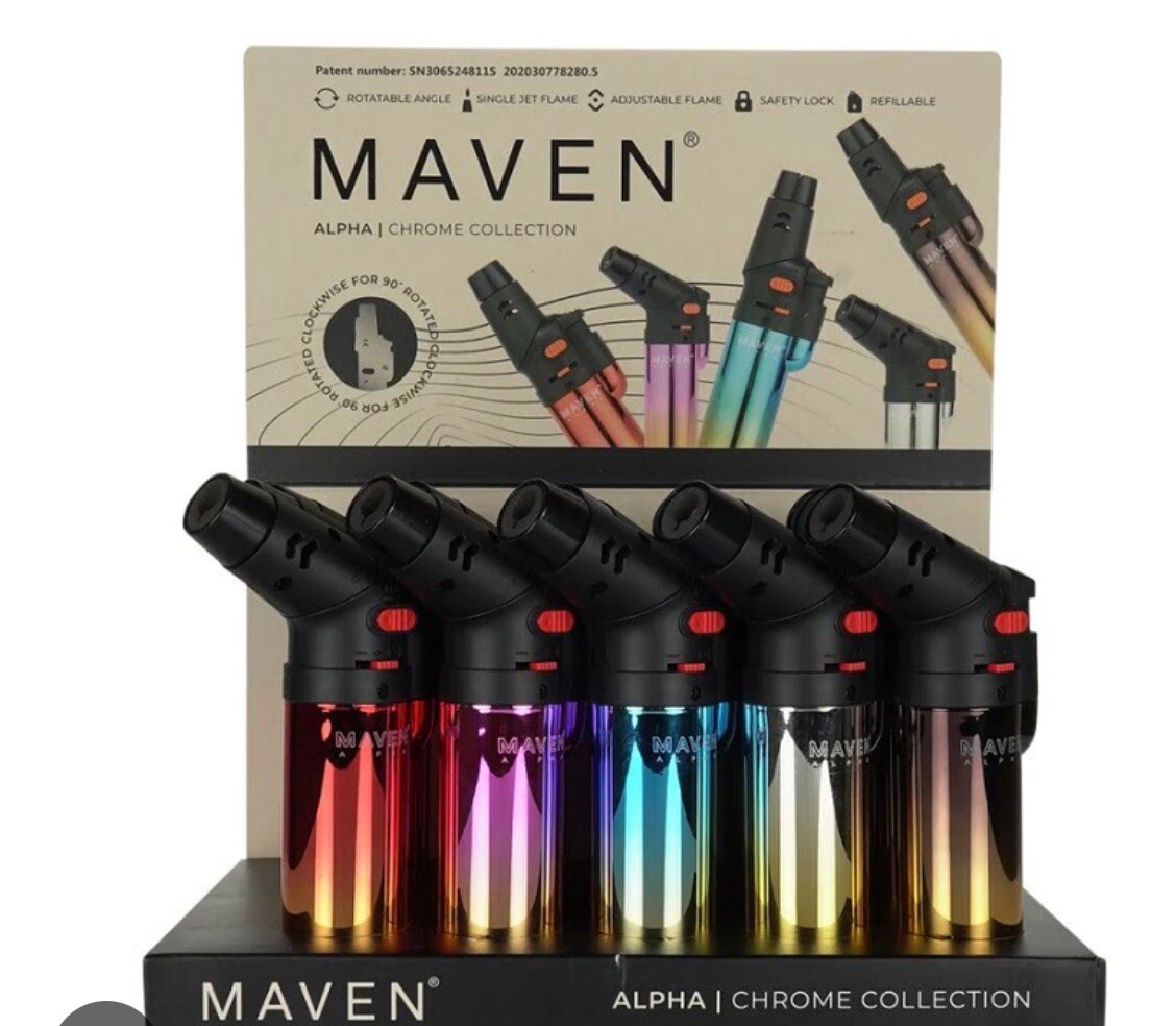 MAVEN ALPHA CHROME TORCH LIGHTER | CROME COLLECTION | COLORS VARY