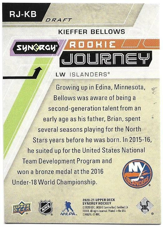 2020-21 Upper Deck Synergy KIEFFER BELLOWS #RJ-KB Rookie Draft Journey 726/999 - Image 2 of 2