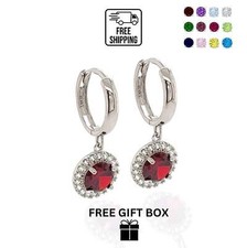 14k White Gold Halo Round Birthstone Huggie Earrings