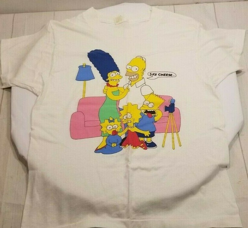 1989 The SIMPSONS Say CHEESE Distressed Vintage T Shirt Size Med 