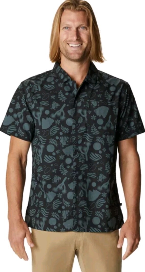 Mountain Hardwear Conness Lakes Short Sleeve Button Up Shirt- Gray- Size  Large