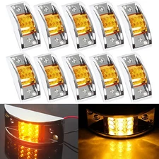 10 Pcs Trailer Side Marker Light Chrome Armored 12 LED Rectangle Clearance Light