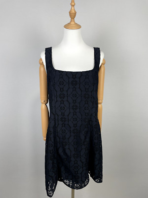 Desigual Lace Square Neck Back Zipper Flowers Print Sleeveless Lined Dress Sz XL