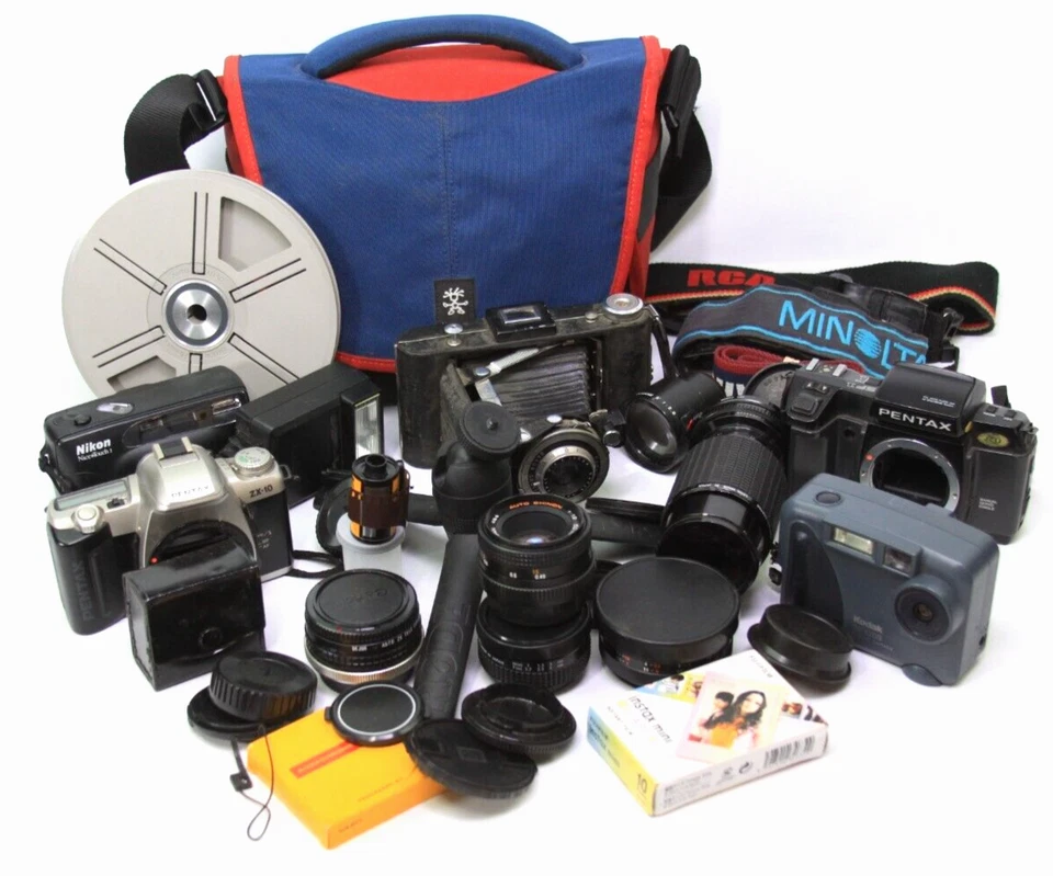 Vintage 10 Pfund Kamera Box Reparatur oder Requisiten Posten 35 mm SLR kompakte Objektive Film Riemen - Bild 4 von 4