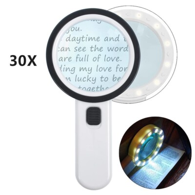 30x Fach LED Lupe/Leselupe mit Licht Beleuchtung Vergrößerungsglas für Senioren