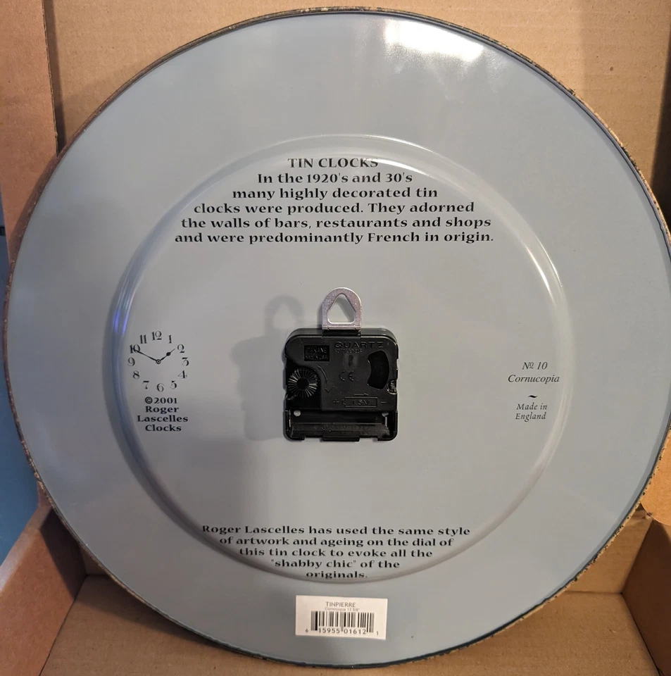 Reloj de hojalata Roger Lascelles Shabby Chic 14" Cornucopia - NUEVO Foto 2 de 3