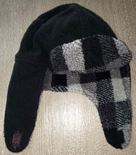 boys WINTER HAT TRAPPER STYLE size 2-5T fleece lined BLACK WHITE under chin NICE