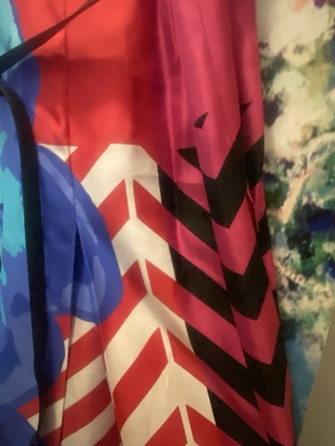 NWOT! RED MultiColor Midi Dior Pleated Dress Blue Floral Stripe Sz 6, 38 - Picture 10 of 16