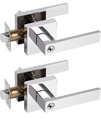 Probrico 2er Pack Türhebelschloss poliert Chrom mit Schlüssel Edelstahl.