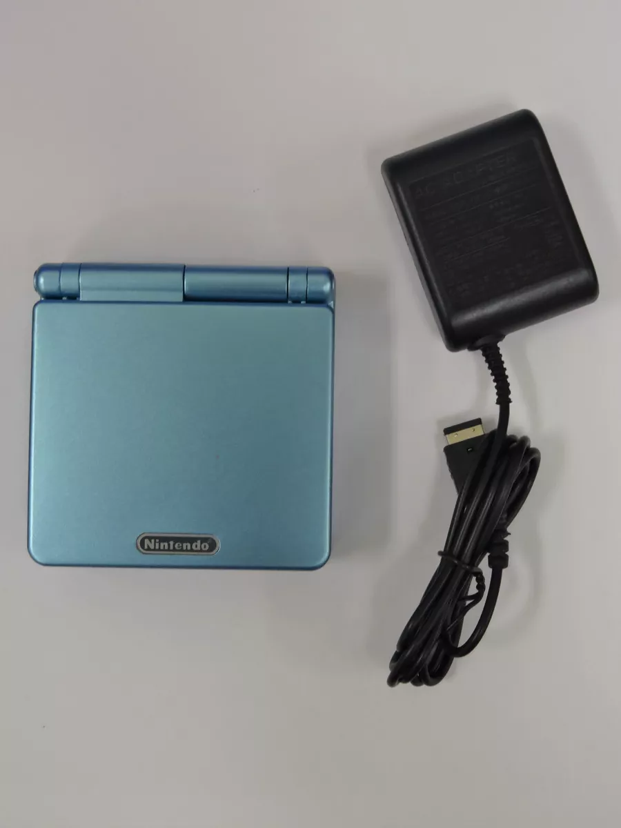 Nintendo GameBoy Advance SP GBA Game Boy SP Pearl Blue Handheld Console  With Charger and Box Works Great, Tested RARE 