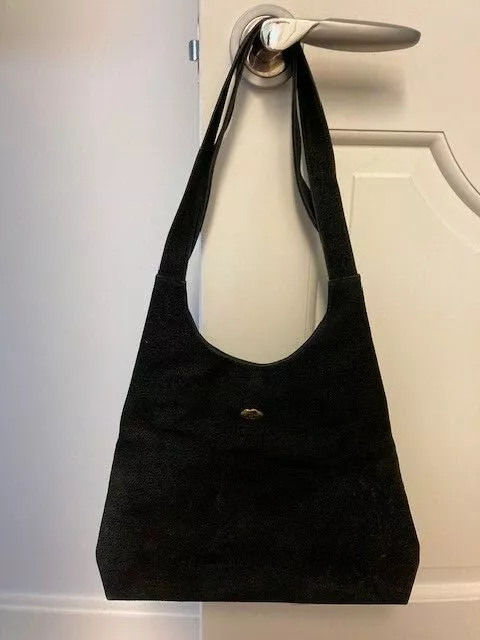 LE MONDE DU BAGAGE PARIS BLACK EMBOSSED SUEDE SHOULDER BAG EXC CONDITION