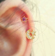 CZ Moon Tragus Earrings star cartilage studs star tragus earring conch earring
