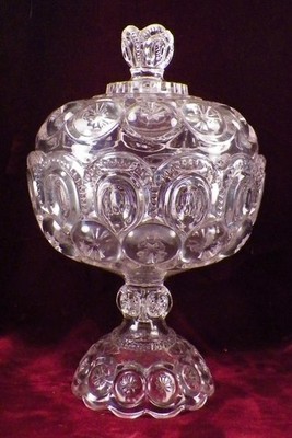 Jeweled Moon & Star Compote w Lid Co-Operative Flint Glass EAPG 1896 Antique