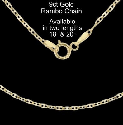 9 kt flache Rambo Kette Halskette 9 kt Gelbgold erhältlich in 2 Längen 18'' & 20''