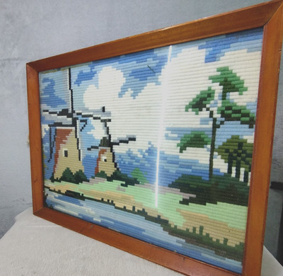 Vintage gerahmter Wandteppich niederländisches Land Landschaft Wandbild Cottagecore