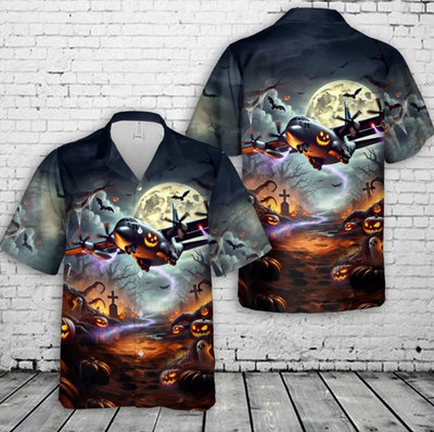 US Air Force Lockheed Hercules Halloween 3D Hawaiian Shirt Gift Halloween EX120