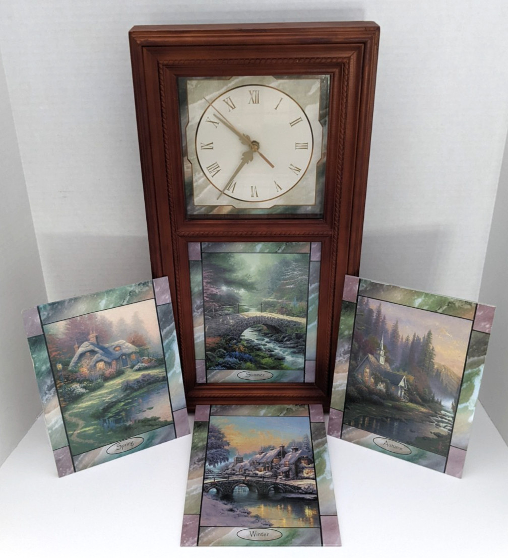 ✨Thomas Kinkade LIghtup Stained Glass Clock with Four Seasons and adapter