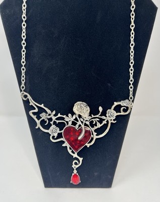 Alchemy Gothic Necklace Bed of Blood Roses Red Enamel Heart