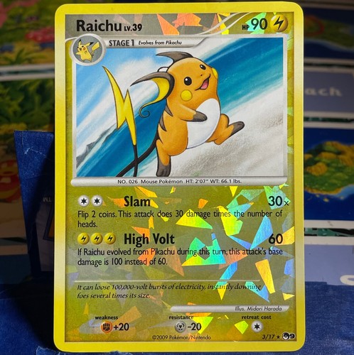 Raichu 3/17 Cracked Ice Holo Rare POP Series 9 Pokemon Reverse Holo LP 2009