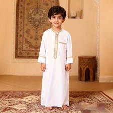 Dubai Saudi Dishdasha Thobe Jubba Boys Kids Zipper Thoub Long Casual Kaftan Robe