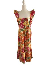 London Times Maxi Floral Dress Square Neck Ruffle Sleeve Size 14