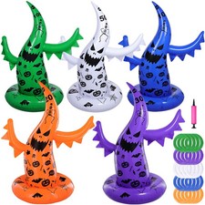 Halloween Ring Toss Game Set, 5 Pack Inflatable Ghost Witch Hat multicolored