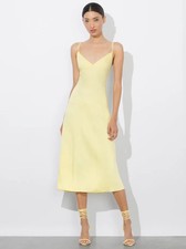 $465 alice + olivia Kiro Satin Midi Dress w/ Braided Straps | Butter | 14
