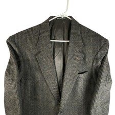 Vtg Woolrich Sport Coat Men Large Regular Gray Wool Plaid Tweed Made USA Blazer