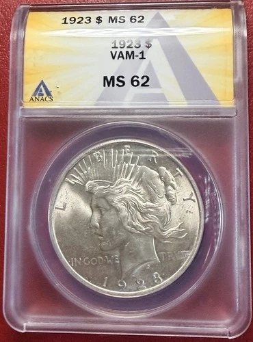 1923 $1 Peace Dollar. ANACS MS-62. Free Shipping