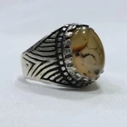 Vintage 925 Sterling Silver Ring Natural Agate Stone Size 12 US Handmade Men’s J