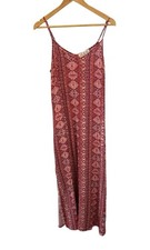 PINK ROSE Women’s Maxi Dress Large Boho Print Side Slit Adjustable Strap Dress L