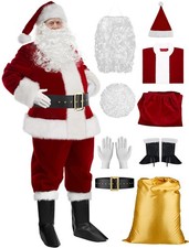Christmas Santa Claus Costume with Beard Adult Men Deluxe Plush Santa Suit Outfi