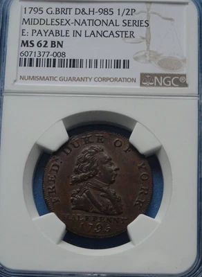Großbritanien 1795 1/2 Penny NGC MS62BN! Hohes Grading! Rarität!! - Bild 1 von 4