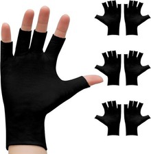 3 Pairs of Fingerless Cotton Gloves 100 Black Cotton Moisturizing Gloves for...