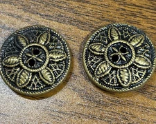 Buttons 2 gold colored metal button rope edge floral design shank 2.3 cm VTG