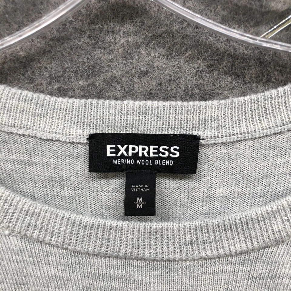 Express Merino Wool Blend Sweater Mens M Light Gray Crewneck Stretch - Image 3 of 4