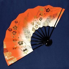 Japanese Dance Folding Fan 288mm Black Red White Gold Sakura Cherry Blossom