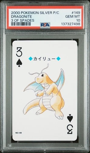 2000 POKEMON SILVER VERSION PLAYING CARDS 3 OF SPADES #149 DRAGONITE PSA 10