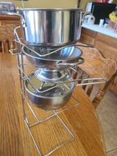 Melissa Doug Let's Play House Stainless Steel Pots Pans Stand Play Set READ