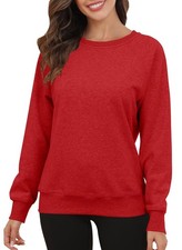 Women's Crewneck Long Raglan Sleeve Sweatshirt Loose Fit Relaxed Pullover Fle...