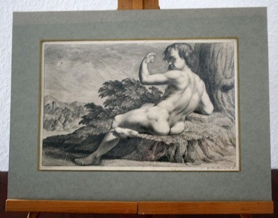 Joh. Dan. Hertz ''Nackter Jüngling'' Kupferstich wohl 1723 aus seinem Zeichenbuch
