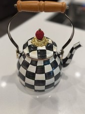 NEW Mackenzie Childs Courtly Check Black  White 2 Quart Tea Kettle Teapot