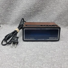 Vintage Spartus Solid State Wood Grain Blue Light Digital Alarm Clock Model 1113