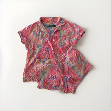 Lauren Ralph Lauren Women s Pajama Set L Paisley Print Button Up Top Shorts
