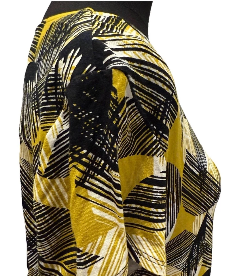 Alfani Women's Short Sleeve Black/Yellow Geometric Blouse, Petite Large - Image 4 of 4